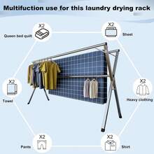 2026-NEW:Plegable para Ropa, 130-200CM Retráctil Tendedero con Estante y 20 Ganchos, Portátil Perchero de Acero Inoxidable, Perchero Ajustable para Exteriores y Interiores, Ahorra Espacio - 1,3-2 millones - Ver 2