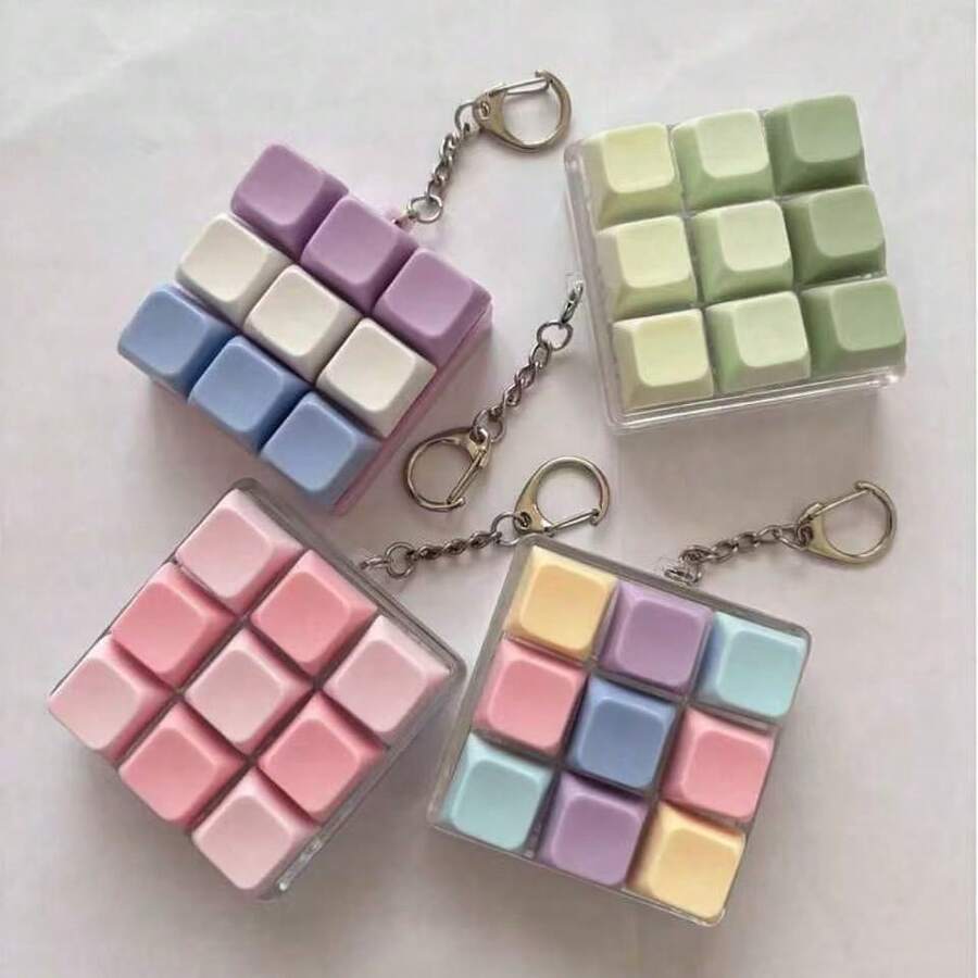 9-Key/1-Key Square Pressure Relief Button Toy, Creative Keyboard Pendant Bag Charm, Car Keychain, Bag Charm Pendant, Keychain Accessory, Keyboard Design, Adult Fingertip Keychain, Pressure-Sensitive Keychain, Soothing Keychain, Focus & Relaxation Zipper Keychain - Multicolor - View 1