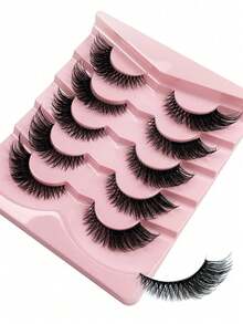 5 Pairs DD Curl Fluffy Russian Mink False Eyelashes, 3D Voluminous Dense Cat Eye Faux Lashes, Messy Mink Lashes, Long Fox Eye Lifting Lash Set, Full Root Extended Volumizing Outer Corner Makeup - Black - View 7