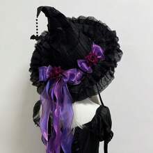 Halloween Witch Hat Comfortable Wizard Hat Party Cosplay Costume Accessory For Women Teens Dark Theme Event Dressingup - Multicolor - View 9