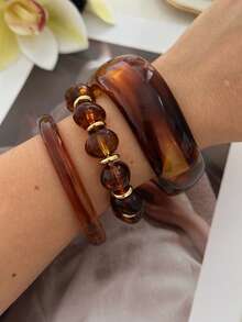 Vintage Acetate Resin Wide Bangle Bracelet For Women, European And American Solid Color Marble Pattern Wide Cuff, French Vintage Aesthetic Outfit Accessory - Multicolor - View 14
