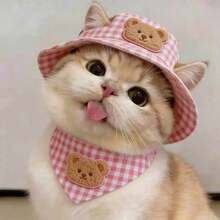Topi Pelindung Matahari Anjing Motif Kotak-kotak Beruang Kartun, Lubang Telinga yang Dapat Diatur, Topi Hewan Peliharaan Luar Ruangan yang Bernapas untuk Musim Panas, Cocok untuk Anjing dan Kucing Kecil dan Sedang - MultiWarna - View 5
