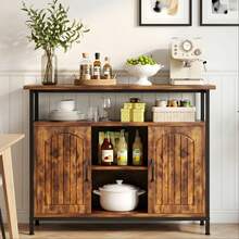 Devoko Kitchen Buffet In Vintage Wood Look, Sideboard With 2 Doors, Open Shelves, Wide Worktop, Black Metal Frame And Adjustable Feet, For Kitchen, Dining Room And Living Room - Rust Brown - View 1