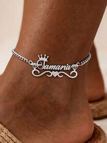Custom Minimalist Heart Name Anklet, Personalized Heart Name Anklet, Stainless Steel Fashion Waterproof Durable Jewelry, Beach Sand Vacation First Choice Jewelry, Name Jewelry, Family Jewelry, Mother Jewelry, Gift For Wife, Her Birthday Gift - Silver - View 4