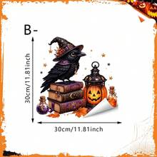 1pc Cute Halloween Static Window Cling, Witch Crow, Candy Skull, Spooky Ghost Tree, Reading Wizard Ghost Design, Removable Waterproof Sticker, Suitable For Front Door, Bedroom, Living Room, Autumn Thanksgiving Holiday Party Decoration - Multicolor - View 15