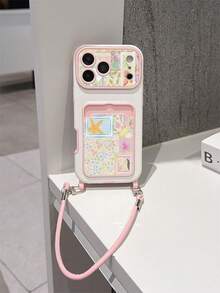 1pc Fashionable Personalized Full-Screen Floral Patchwork Starfish Color Block Pattern, Fashion Card Holder Lanyard TPU Material Shockproof Protective Phone Case, Suitable As Holiday Gift Compatible With Apple 11/12/13/14/14plus/15/15plus/16/16plus/17/17pro And Other Models Protective Cover - Multicolor - View 3