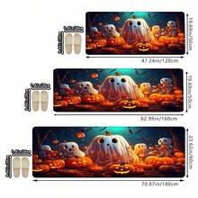1pc Halloween Spooky Forest Giant Ghost Pumpkin Print Non-Slip Kitchen Mat, Waterproof Oil-Resistant Creative Holiday Foot Mat, Cartoon Scene With Groups Of Ghosts, Pumpkins, Bats And Autumn Forest, Machine Washable, Suitable For Kitchen, Entryway, Bathroom, All Seasons - Multicolor - View 3