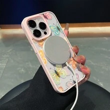 [24h Shipping From DE/FR/ES] Apple 17 16 15 Promax  21 22 23 24 25 26 Ultra Galaxy Macaron Watercolor Butterfly Print Magnetic Phone Case, Slim, Durable, Anti-Fingerprint, Full Edge Lens Protection Back Case, Suitable For All Series Of 16/15/14/13/12, Suitable For  S24/S23/S22 Series, Daily Personalized Fresh Style Women's Phone Protective Case, Protective Case For IPhone 17 Pro 16 1 - 1pcs - View 5