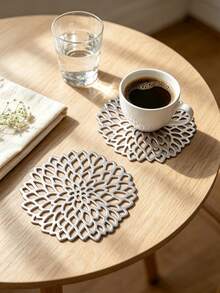 6-30pcs/Set Hollow PVC Small Water Drop Cup Mats, Tabletop Non-Slip Coasters For Holiday, Wedding, Daily Dining Decor - Silver - View 6