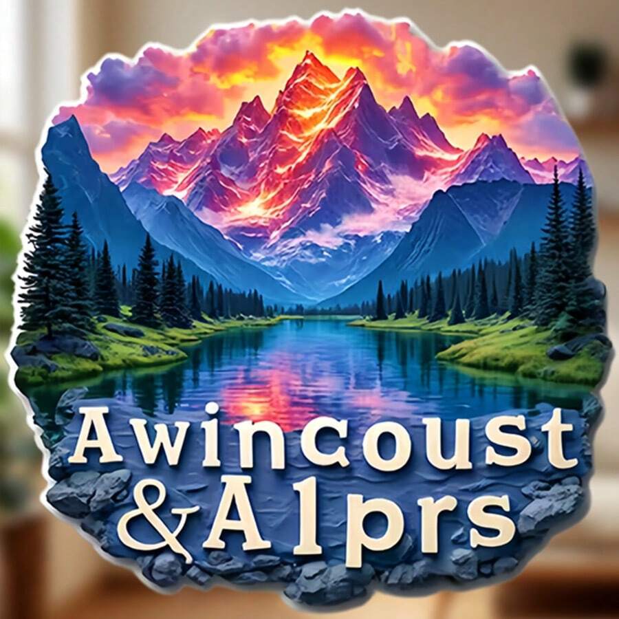 Awincoast & Alp Rs 雲朵造型邊框湖泊日落磁鐵，山脈在寧靜夜晚閃耀紅光，適用於家中所有金屬表面作為紀念品 - D - 查看 1