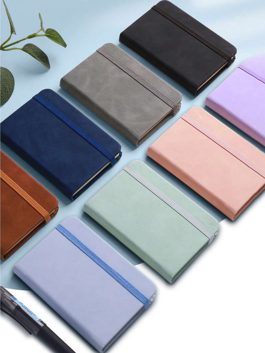 1pc/2pcs Mini Portable A7 Notebook/Pocket Book, Mini A7 Notebook With Small Pocket B5 Leather Cover, Waterproof Skin-Feel, Leather Cover, Thickened Inner Pages, Waterproof And Wear-Resistant, Bandage Grid Design, Privacy Protection, Simple Portable Notebook, Student Planner Diary, Notebook, Vocabulary Book, Book, Office Notebook, Back To School Gift, School Prize And Reward Gift, Birthday, Christmas, Halloween, Thanksgiving Gift, Office Supplies, School Supplies (Bandage Grid Color Random) - Multicolor - View 1