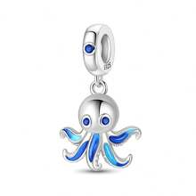 1pc S925 Sterling Silver Ocean Theme DIY Pendant Bead, Sea Turtle, Octopus, Shell, Starfish Multiple Styles, Transparent Blue Enamel With Colorful Zirconia Inlay, Comes With Gift Box, Suitable For Bracelet And Necklace Assembly, Fresh Summer Beach Style Versatile Silver Jewelry Accessory - Multicolor - View 18