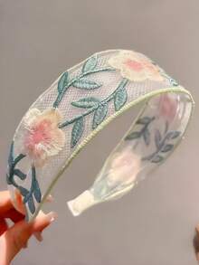 1件/3件裝 素色網紗花卉刺繡寬版髮箍，復古花葉蕾絲髮箍，優雅鄉村風防滑女款日常旅行髮飾 - 彩色 - 查看 9