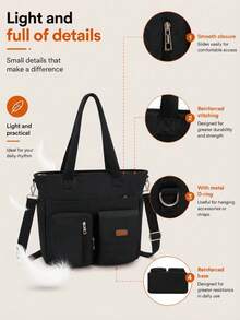 NEWHEY Men's Canvas Tote Bag, Large Capacity Multi-Compartment Design, Waterproof And Wear-Resistant, Fits 12.9 Inch Tablet, Reinforced Handle + Adjustable Crossbody Shoulder Strap, Suitable For Office Commute And Campus School - Multicolor - View 4