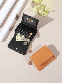 Vintage Short Wallet Portable Folding Purse Card Holder Women Small Wallet RFID Blocking Card Case Slim Tri-Fold Wallet With Zipper Pocket&Keychain - Multicolor - View 12