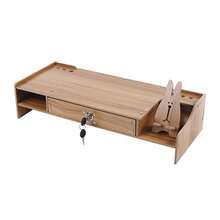 SENDERPICK Support pour écran d'ordinateur portable, support en bois à fixer sous un meuble, support pour ordinateur portable, rehausseur de table avec tiroir, verrou et support pour smartphone, 48 x 20 x 10,5 cm [Idéal comme cadeau pour vos proches] - Voir 3