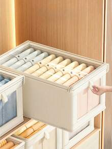 1pc Foldable Clothing And Blanket Storage Bag, Storage Box With Transparent Window And Handle, Reinforced Foldable Linen Storage Basket, Home Storage, Clothing Storage Box, Bedroom Storage, Closet Organization, Dorm Storage Box, Clothing Organization - Multicolor - View 10