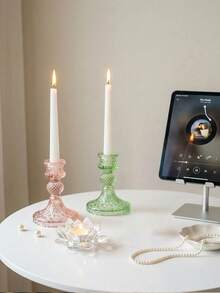 Elegant Transparent Glass Diamond Pattern Candle Holder, Minimalist Crystal Glass Candle Holder, Decorative Wreath, Romantic Pink Style, Glass Candle Holder, Coaster, Suitable For Wedding, Valentine's Day, Tabletop Decoration - Pink Romantic Style - View 12