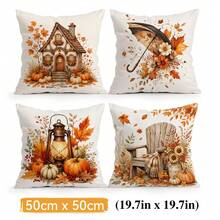 4pcs Autumn Harvest Themed Pillow Covers Without Inserts, Single-Sided Printed Pillow Covers, Suitable For Living Room Bedroom Home Decor, All-Season Pillow Covers - Multicolor - View 12