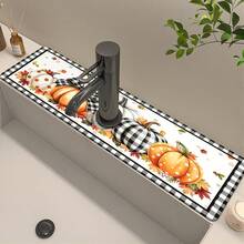 1pc Thanksgiving Multi-Color Pumpkin Design, Non-Slip Faucet Drain Mat, Suitable For Kitchen, Bathroom Sink, Countertop, Drain Mat, Diatomaceous Earth Basin, Cuttable Quick-Dry Mat - Multicolor - View 4