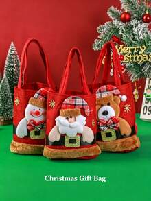 Bolsa de regalo de decoración navideña con Papá Noel, muñeco de nieve y ciervo, bolsa de regalo navideña de dibujos animados 3D, bolsa de almacenamiento, bolsa de regalo festiva - Ver 8