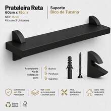 Prateleiras Pretas 60cm MDF Para Sala Quarto Cozinha Com Suporte Incluso - Preto - Visão 3