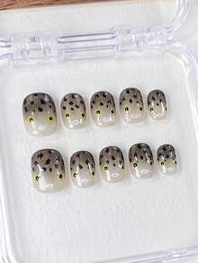 10pcs Handmade Cute Inflatable Fish Nail Tips, Glitter Gradient Spotted False Nails, Adorable Cartoon Design Reusable Pointed Nails - Multicolor - View 1
