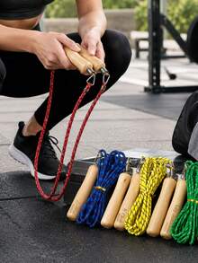 1pc Personalized Customized Spring Wooden Handle Tape-Free Student Sports Fitness 2.2m Jump Rope, Durable And Wear-Resistant, Can Be Used As Reward Gift - Multicolor - View 3