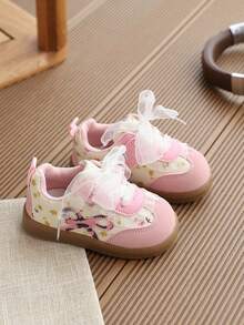 1 Pasang Sepatu Sneakers Putri Baru Musim Semi/Musim Gugur untuk Anak Perempuan, Sepatu Latihan Bertali Gaya Korea, Sepatu Sol Lembut untuk Balita - Berwarna merah muda - View 5