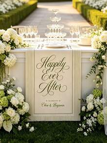 Pancarta de Bienvenida de Boda Personalizada, Mantel de Boda, Letrero de Evento de Bar a Rayas Personalizado, Pancarta de Evento de Bar, Nombre y Fecha Personalizables - Multicolor - Ver 7