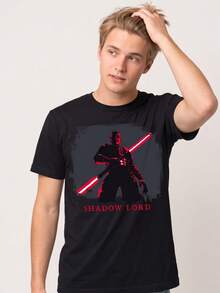 Maglietta estiva Off Campus da uomo nera, streetwear Y2K, merchandise cinematografico, stampa Darth Maul che guarda il basso, unisex uomo donna, maniche corte - nero - Visualizzare 1