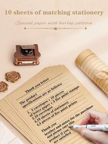 16pcs/Set Vintage Stationery Set, Linen Pattern Envelopes, Letter Paper Set, FORYOU Pattern Wax Seal, 250g High Quality Envelopes, Vintage Love Letters, Chinese Style Kraft Paper Special Invitation Cards, Postcards, Suitable For Making Invitations, Thank You Cards, Love Letters, Mother's Day Gifts And Letters - Apricot - View 5