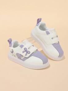 Korean Style Taro Purple Girls' Toddler Walking Shoes, Cartoon Kids' White Sneakers With Hook And Loop, Soft Sole, Anti-Slip, Wear-Resistant Baby Board Shoes - Purple - View 3