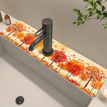 1pc Autumn Maple Leaf Pattern Rubber Faucet Splash Guard, Bathroom Faucet Splash Mat, Mud Guard, Moisture-Proof Non-Slip Faucet Pad, Kitchen Countertop Accessory. Protect Your Kitchen Countertop. - Multicolor - View 4