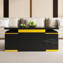 Modern Glossy Black Coffee Table,Elegant Side Table,Height-Adjustable Multifunctional Coffee Table,Foldable Dining Table/Living Room Furniture,100 X 50 X 43 Cm (L X W X H) - Black - View 3