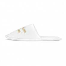 White Plush Welcome Home Slippers (Welcome Home Gold Embroidery + Matching Key House Pattern Storage Bag) Closed Toe Slippers Flat Sole Cozy Home Style All Season Indoor Slippers - All-inclusive Welcome Home Gold - View 5