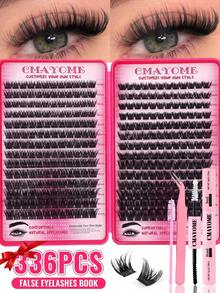 336/392 Clusters 10-18mm Fluffy Cluster False Eyelashes Set, Dense Voluminous Eyelash Extensions, Soft 3D Single Cluster False Eyelashes, Anime Cartoon Japanese Korean Style, Natural Ultra Lightweight, Includes DIY Eyelash Glue And Closure - Multicolor - View 2