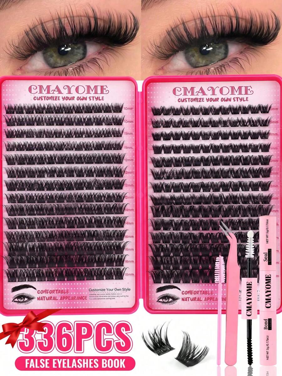 336/392 Clusters 10-18mm Fluffy Cluster False Eyelashes Set, Dense Voluminous Eyelash Extensions, Soft 3D Single Cluster False Eyelashes, Anime Cartoon Japanese Korean Style, Natural Ultra Lightweight, Includes DIY Eyelash Glue And Closure