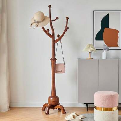 Wood Freestanding Coat Rack Tree With 8 Hooks, Walnut 160lb Capacity For Entryway Hallway