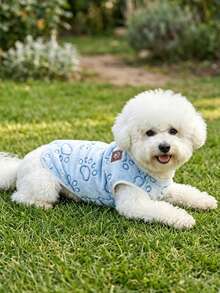 Soft Comfortable Blue Paw Print Fleece Vest For Autumn/Winter, Suitable For Small And Medium Puppies And Kittens, Like Teddy, Bichon Frise, Suitable For Indoor Wear (Not Suitable For Large Dogs) - Baby Blue - View 4
