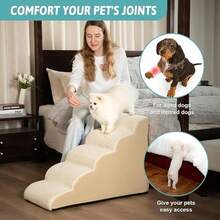 3/4/5-Layer Detachable Washable Pet Stairs Ramp, Suitable For Dogs And Cats, Compressed Soft Foam Pet Ladder, Please Wait 2 Hours After Unpacking For Foam To Fully Rebound, Indoor Support Steps, Suitable For Small, Medium, Large And Elderly Pets, Bedroom And Living Room Supplies - Beige - View 2