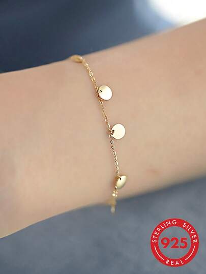 1 pieza Pulsera de disco redondo pequeño con borla de plata de ley S925 personalizada, súper brillante, para mujer, diseño minimalista de lujo Ins cool de nicho, accesorio de joyería de mano fresco, elegante, suave, versátil y exquisito para uso diario casual