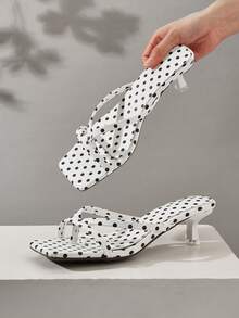 Women's 2025 Fashion Versatile Comfortable Thong High Heel Sandals With Solid Color Stone Texture (Random Stone Texture Cut) - White - View 2