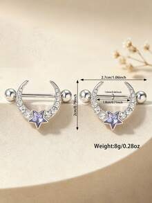 2pcs Fashion Sexy Star & Moon Nipple Rings For Women, Body Piercing Jewelry Accessories Suitable For Intimate Romance, Valentine's Day Romantic Gift, Bar Party, Summer Outfit And Other Occasions - Star - View 3