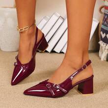 Women's Elegant Chunky Heel Banquet Shoes, Wedding Shoes For Brides, Suitable For Cheongsam And Formal Dresses, All-Season Bridal Shoes, Fashion Bridesmaid Shoes, Mid-Heel Low Vamp Pointed-Toe High Heel Pumps - Burgundy - View 13