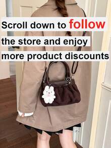 1pc Women's Solid Color Bucket Bag, Fashion Bowknot Decor Shoulder Crossbody Bag With Cartoon Pendant, Suitable For Commuting, Shopping, Gift Giving - Coffee Brown - View 2