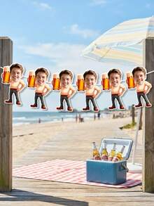 8/16/24pcs Customized Photo Beer Banner Bunting, Personalized Face Beer Mug Small Flags, Beer Theme Bachelor Party Banner, Adult Birthday Party Decoration, Backyard BBQ Photography Backdrop, Summer Beach Party Supplies, Personalized Gift - Multicolor - View 5