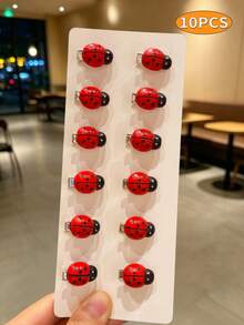 10pcs Cute Red Ladybug Hair Clips, Creative Fun Cartoon Mini Hair Clips, Girls' Hair Accessories - Multicolor - View 1