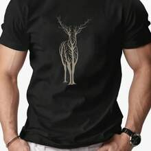 Men's Summer Casual Deer Pattern Short Sleeve T-Shirt, Comfortable And Breathable For Daily Wear, Men's Clothing - 黑色 - 查看 1