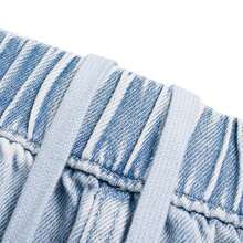 Adidas Three-Leaf Clover Women's Wide-Leg Jeans Curved Hem Pants - Light Denim Blue - View 8